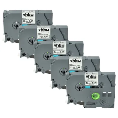 Produktbild von vhbw 5x Schriftband-Kassette kompatibel mit Brother GL H105, 100, 200, H100 Etiketten-Drucker 8m x 12mm Schwarz auf Weiß