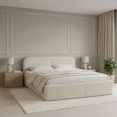 Produktbild von Polsterbett BELMI 160x200 cm mit Bettkasten und Holzrahmen - QUELLE 02 (Hellbeige, Creme)