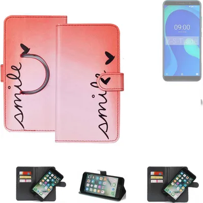 Produktbild von K-S-Trade Schutzhülle Handyhülle kompatibel mit Wiko Y80 Hülle cover bookstyle Etui ''smile'' rot Standfunktion Kameraschutz (1Stk)