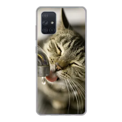 Produktbild von MuchoWow® Handyhülle Schutzhülle Hülle für Samsung Galaxy A51 Katze - Wasserhahn - Getränk Silikon Softcase Handy Hülle - Schutzabdeckung