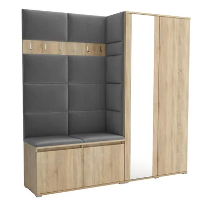 Produktbild von Garderobe LUTON 4 SONOMA 33– Farbe: Sonomaholz, moderner Schrank 40x190x186 cm, funktionale Lösung für den Flur, Garderobeschrank, Flurmöbel