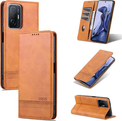 Produktbild von Xiaomi Mi 11T Leder Hülle, Klapphüllen Brieftasche Magnetverschluss Ständer Schutzhülle für Xiaomi Mi 11T / Mi 11T Pro Braun