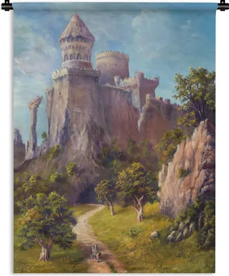 Produktbild von MuchoWow® Wandteppich Wandbehang Ölgemälde eines Ritters auf dem Weg zu einer Burg 150x200 cm Tapisserie Dekoration Wandtuch - Wandaufhängung - Moderner