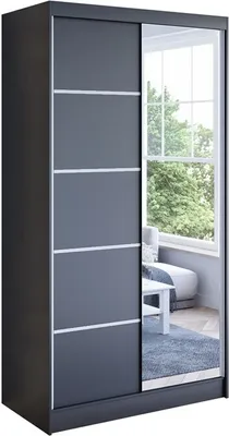 Produktbild von Easy4You N3 100 cm Schwarz Schiebetüren Kleiderschrank 100x200x58 cm mit Spiegel - Schlafzimmermöbel, Aufbewahrung - Mehrzweckschrank