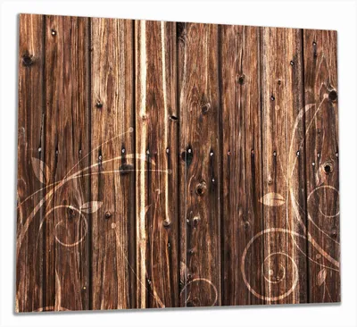 Produktbild von Wallario Herdabdeckplatte aus Glas, Größe 60 x 52 cm 2-teilig, Motiv Holz in dunkelbraun mit Blumenmuster - Schnörkel