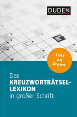 A book cover for a crossword puzzle lexicon in large print, with a crossword grid in the background and a circular graphic with text.