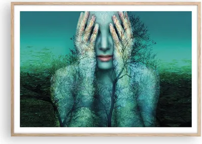 Produktbild von Gerahmtes Poster - Rahmen in heller Eiche - Frau Natur Grafik - 100x70 cm - Wand Bild - Wanddeko - Wandbilder - Wandposter - Bilderrahmen - Bilder - Kunstdruck - Wandbild - P2NAA100x70-4254