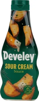 Produktbild von DEVELEY Sour Cream Sauce cremiger Dip mit Joghurt und Sauerrahm vegetarisch ohne künstliche Zusatzstoffe ideal für Wraps Sandwiches Chips Gemüse Kartoffelecken und Ofenkartoffeln 250ml
