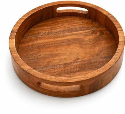 Acaciaholz-Rundtablett 30 cm mit Griffen, dekorativ