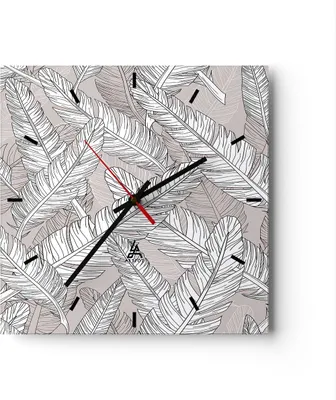 Produktbild von Wanduhr - Quadrat - Glasuhr - Feder Grafiken - 40x40cm - Schleichendes Uhrwerk - Lautlos - zum Aufhängen bereit - Dekoration Modern - Wanddekoration aus Glas - C3AC40x40-3560