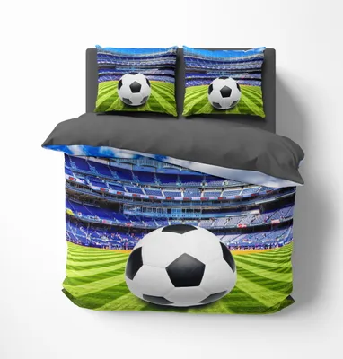 A bedding set with a football stadium and football design.