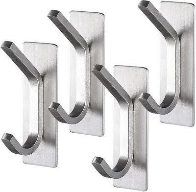 Productafbeelding van Unyqoos® Zelfklevende haken van roestvrij staal 304, zilverkleurig – draagvermogen tot 5 kg, geschikt voor badkamer en keuken, zonder boren
