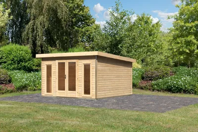 Produktbild von Karibu Gartenhaus Gerätehaus Radeburg 3 naturbelassen 369x369x229,5 cm