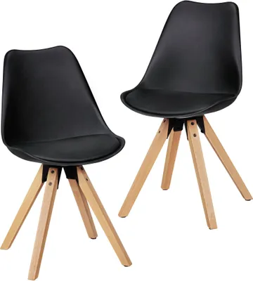 Produktbild von WOHNLING 2er Set Retro Esszimmerstuhl LIMA schwarz Polsterstuhl Skandinavisch Rückenlehne Küchenstuhl Kunstleder gepolstert