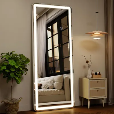 Produktbild von Koonmi 164x60cm Ganzkörperspiegel mit Beleuchtung, Sicherheitsglas Größe LED Ganzkörperspiegel mit Dimmen & 3 Farbbeleuchtungen, Standspiegel