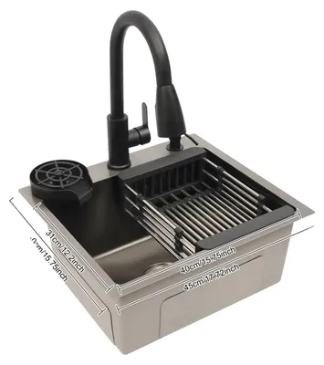 Obrázek produktu pro Kuchyňský dřez, výsuvná baterie, dávkovač mýdla, černý