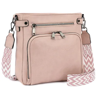 Produktbild von Schultertasche Handtasche damen mittelgroß Umhängetaschen crossbody bag Retro leder Polyurethandamentaschen mit breitem gurt handtaschen (Altrosa)
