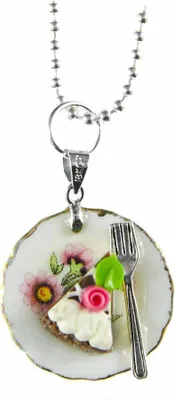 Produktbild von Miniblings Tortenstück Kuchen Halskette 80cm Torte Teller Kuchenstück Blumen