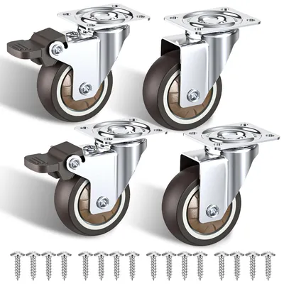 Image de Lot de 4 petites roulettes pour meubles, avec frein, capacité totale de 120 kg