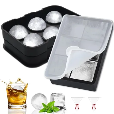 Obrázek produktu pro Forma na led kostky silikonová s víčkem - 6 kostek - 4,8 cm - Sada 2 kusů - Velké kostky na nápoje, koktejly a whisky