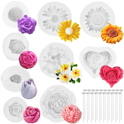 Immagine prodotto di 6 stampi in silicone per candele a forma di fiori