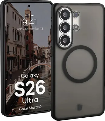 Produktbild von Handyhülle mit Magnetring für Galaxy S26 Ultra, Bizon Case MatteO, Getönt-Schwarz