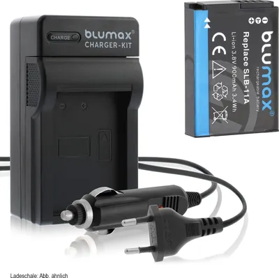 Produktbild von 1x Akku + Lader für Samsung SLB-11A TL320, TL350, TL500  WB600 WB650 900 mAh