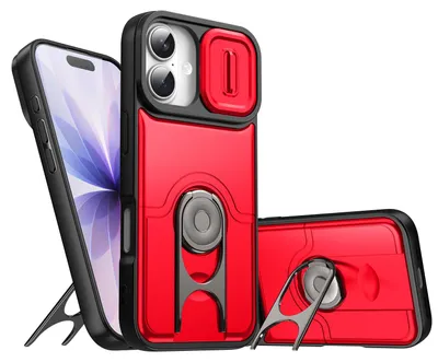 Image de Coque pour iPhone 12 / iPhone 12 Pro avec protection pour l'appareil photo et anneau de fixation/support, coque hybride résistante aux chocs, rouge