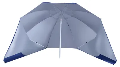 Produktbild von 2-in-1-Strandsonnenschirm mit 2 Seitenteilen, tragbares UV-Schutz-Sonnensegel mit Tragetasche, ? 210 x 222 cm, Blau
