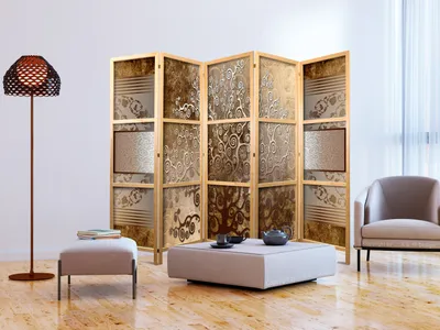 Produktbild von Paravent XXL Baum des Lebens Abstrakt 225x171 cm - 5-teilig - einseitig - eleganter Sichtschutz - Raumteiler - Trennwand - Raumtrenner - Holz - Design Motiv - Deko - Japan b-C-0388-z-c