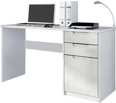 Produktbild von Vladon Schreibtisch Logan,  Germany, Bürotisch mit 2 Schubladen und 1 Tür, Weiß matt/Beton Oxid-Optik (129 x 76 x 60 cm)