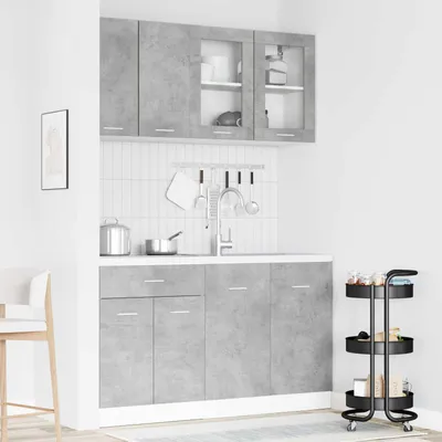Produktbild von Kücheneinheit Lyon 4 pcs Betongrau Holzwerkstoff - Küchenschränke c2413
