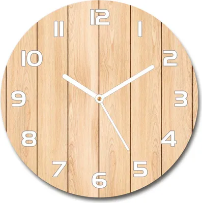 Produktbild von Wanduhr aus Glas 30fi Glasbild Glasuhr Gehärtetes Glas - weisse-zeiger - Wooden background