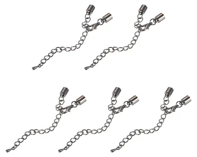 10x Leder-Kordel-Endkappen mit Haken & Verlängerungskette, Schwarz