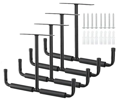 Produktbild von Deckenhaken Garage Doppelhaken Fahrradhaken - Doppelkopf - Tragkraft 80 kg - Stahl - Set aus 2 Haken mit Verlängerungsrohren und Schrauben
