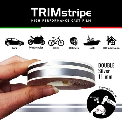 Immagine prodotto di Nastro decorativo adesivo per auto, due fili, colore argento, 11 mm x 10 m