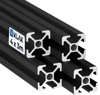 Produktbild von KLAK 20 - Aluprofil 4 Stück 20x20mm 3m System-, Montage-, Konstruktionsprofil Nut 6 schwarz