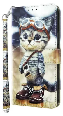 Produktbild von CLM-Tech Handyhülle kompatibel mit Xiaomi Redmi Note 14 Pro 5G Hülle - Tasche aus Kunstleder - Klapphülle mit Ständer und Kartenfächern - Schutzhülle Wallet Case Cover coole Katze