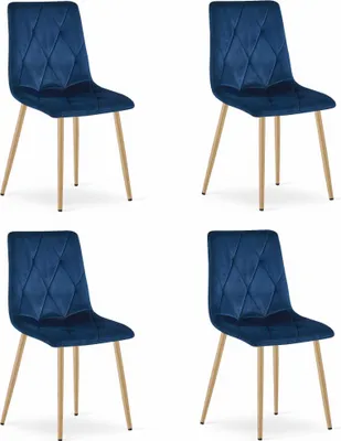 Immagine prodotto di Sedia LIBRA Valora, blu navy, velluto, gambe in legno x4 | combinazione di 4 pezzi in blu navy e legno
