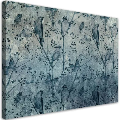 Produktbild von Leinwandbild Vögel auf Ästen 100x70 Feeby Blau bild für die wand bereit zum aufhängen