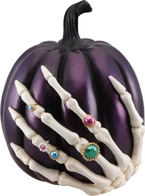 Produktbild von Halloween Kürbis Lila mit Skelett Hand 27cm -