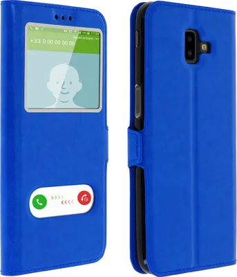 Zdjęcie produktu dla Samsung Galaxy J6 Plus Flip Cover z podwójnym okienkiem i funkcją podstawki - niebieski