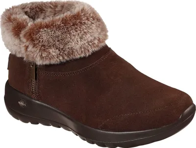 Produktbild von Skechers Damen Winter Stiefeletten, braun, Warmfutter, Reißverschluss, Veloursleder, Kunstpelzbesatz, Plateauabsatz, flacher Absatz (bis 3 cm), Kunststoffsohle, wasser- & schmutzabweisend, 5GEN Dämpfung, Air Cooled Goga Mat
