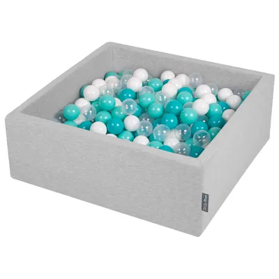 Immagine prodotto di KiddyMoon 90x30cm/300 palline ∅ 7cm Piscina secca rotonda con palline Certificata  EU, Grigio chiaro: Turchese chiaro/Bianco/Trasparente/Turchese