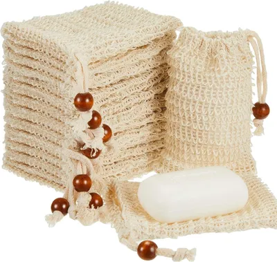 Produktbild von Seifensäckchen Sisal, 10 Stück, 14 x 9 cm, aus Baumwolle und Leinen, für die Körperpflege