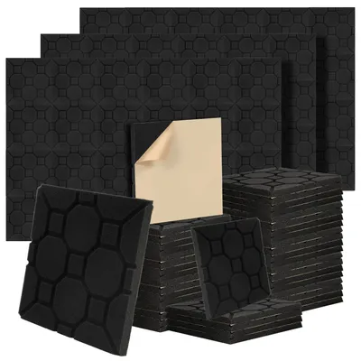 Zdjęcie produktu dla Peviasot, 72 sztuki, panele akustyczne z pianki, maty akustyczne o wymiarach 30 x 30 x 2,5 cm, maty dźwiękochłonne, efektywne panele z pianki, profil sześcianu, kolor czarny