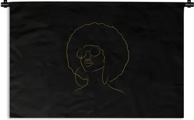 Produktbild von MuchoWow® Wandteppich Wandbehang Frau - Sonnenbrille - Gold - Strichzeichnung 60x40 cm Tapisserie Dekoration Wandtuch - Wanddekorationen