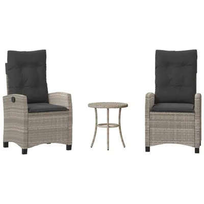 Produktbild von 3-tlg. Bistro-Set mit Kissen Hellgrau Poly Rattan
