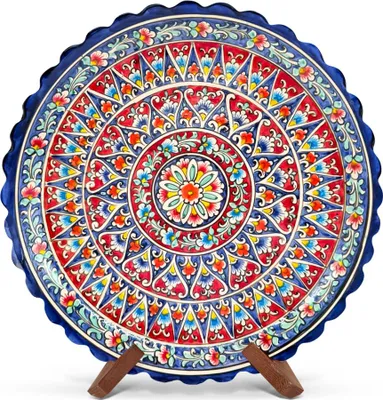 Produktbild von Lagan - KaraKalam KR2, Rischtan Keramik, Ø 37 cm Glasur Teller Handarbeit Oriental Usbekische