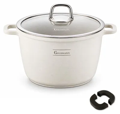 Image de Casserole en aluminium moulé de 24 cm, capacité de 6,2 litres, avec revêtement antiadhésif en marbre, poignées en silicone et couvercle en verre